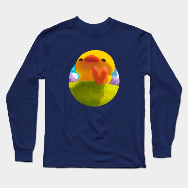 Giant Kaiju Ducky Stampeding through a Meadow Long Sleeve T-Shirt by vooolatility